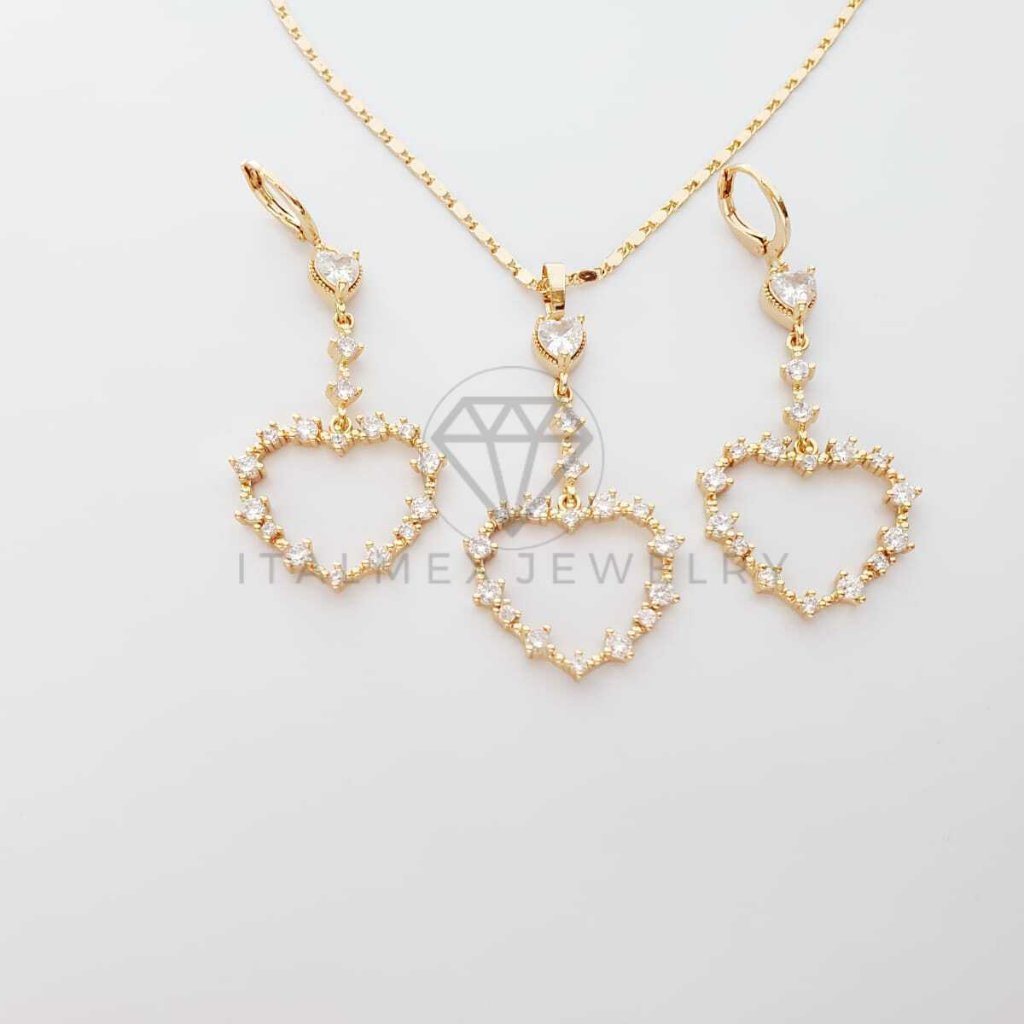 18k Gold Plated Heart Clear Cz Set
